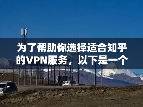 为了帮助你选择适合知乎的VPN服务，以下是一个综合分析和推荐