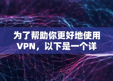 为了帮助你更好地使用VPN,以下是一个详细且结构化的指南 为了帮助你更好地使用VPN,以下是一个详细且结构化的指南